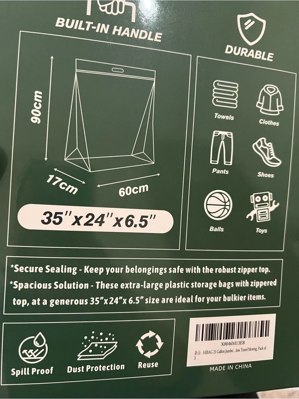 Jumbo 25-Gallon Storage Bags (Green) - 3 Pack